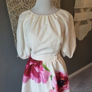 Express Cutout Cream And Floral Dress